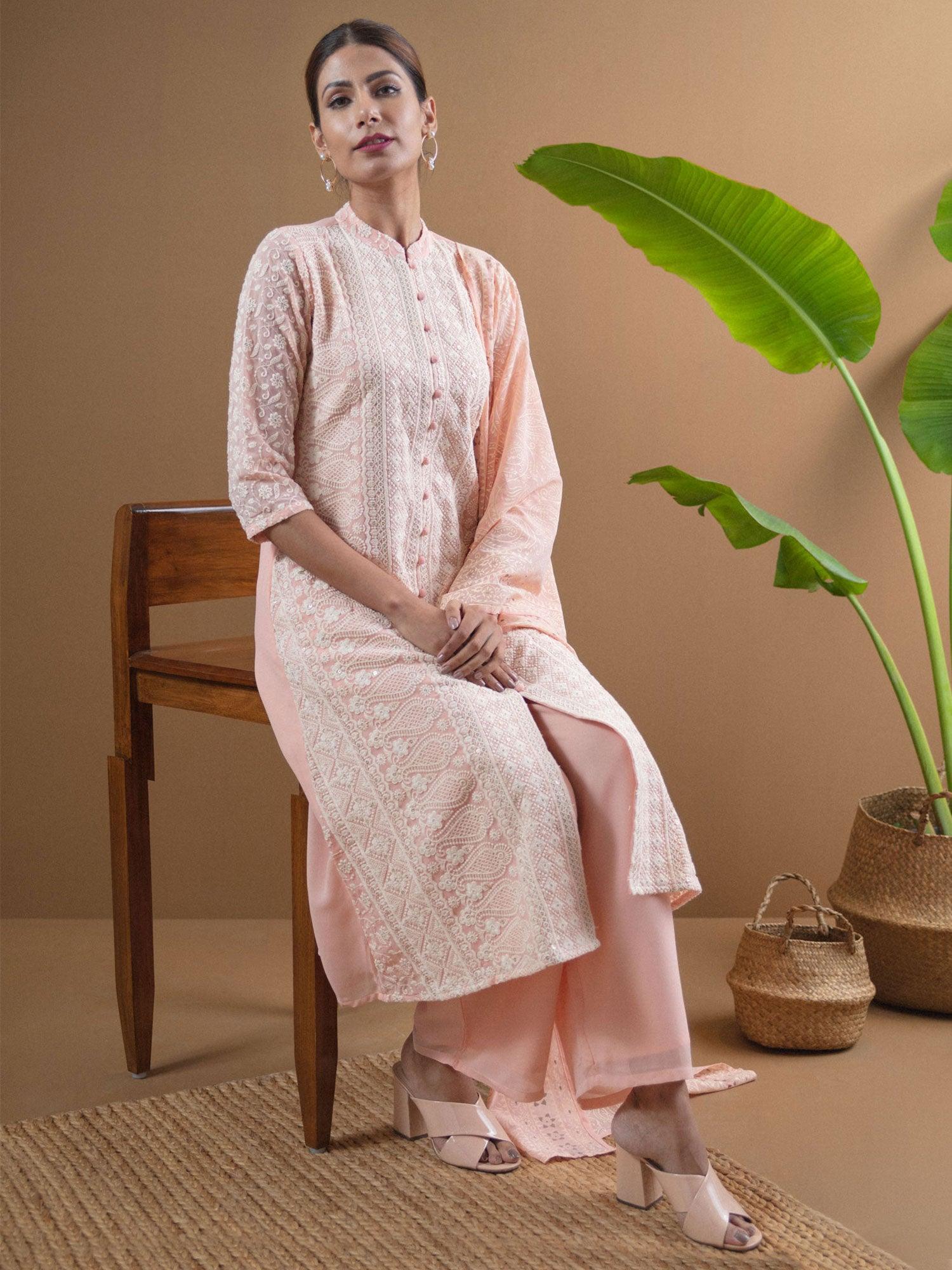 ANAYA Pink Embroidered Georgette Suit Set