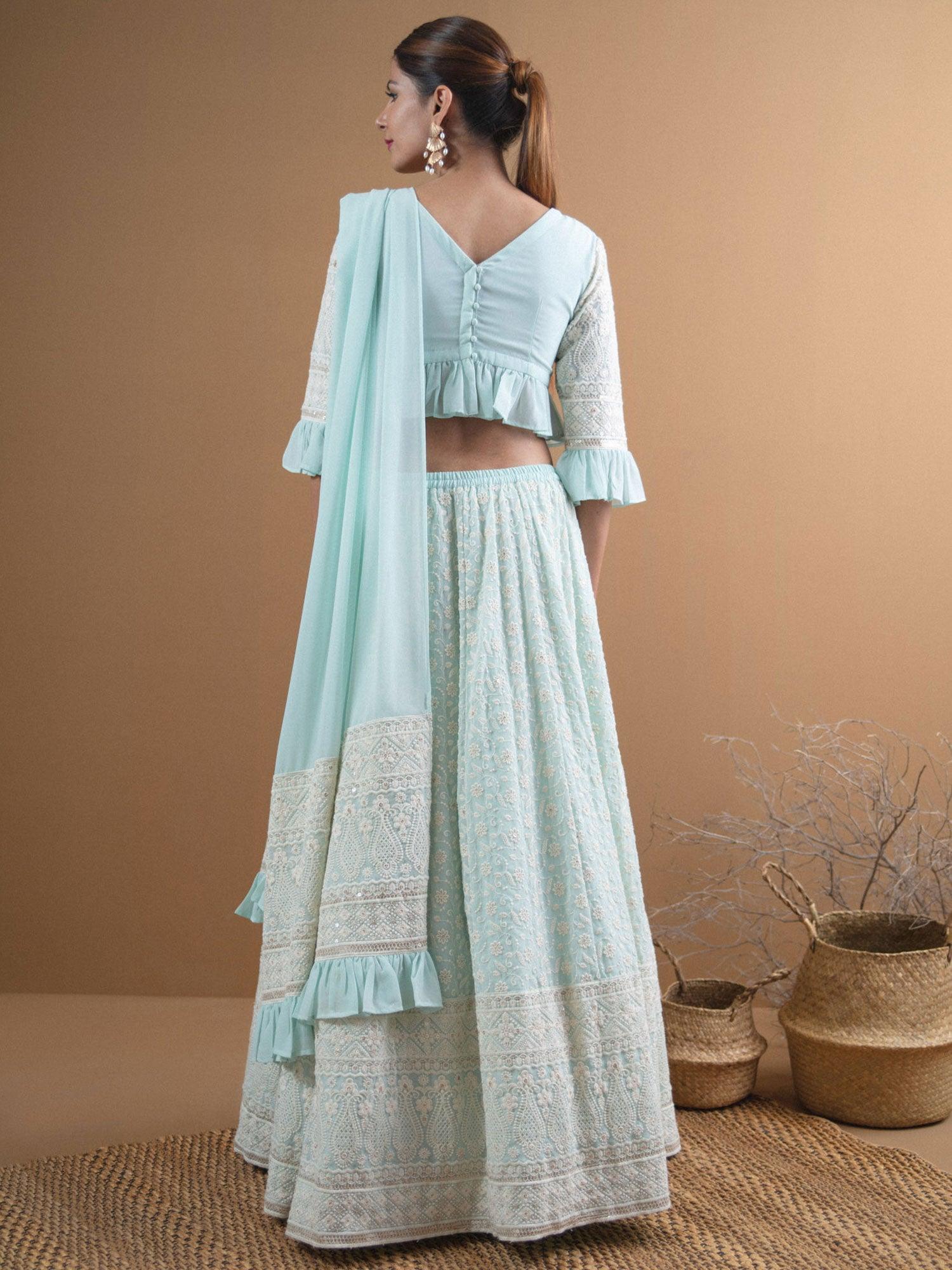 SIARA Blue Schiffli Georgette Lehenga Set