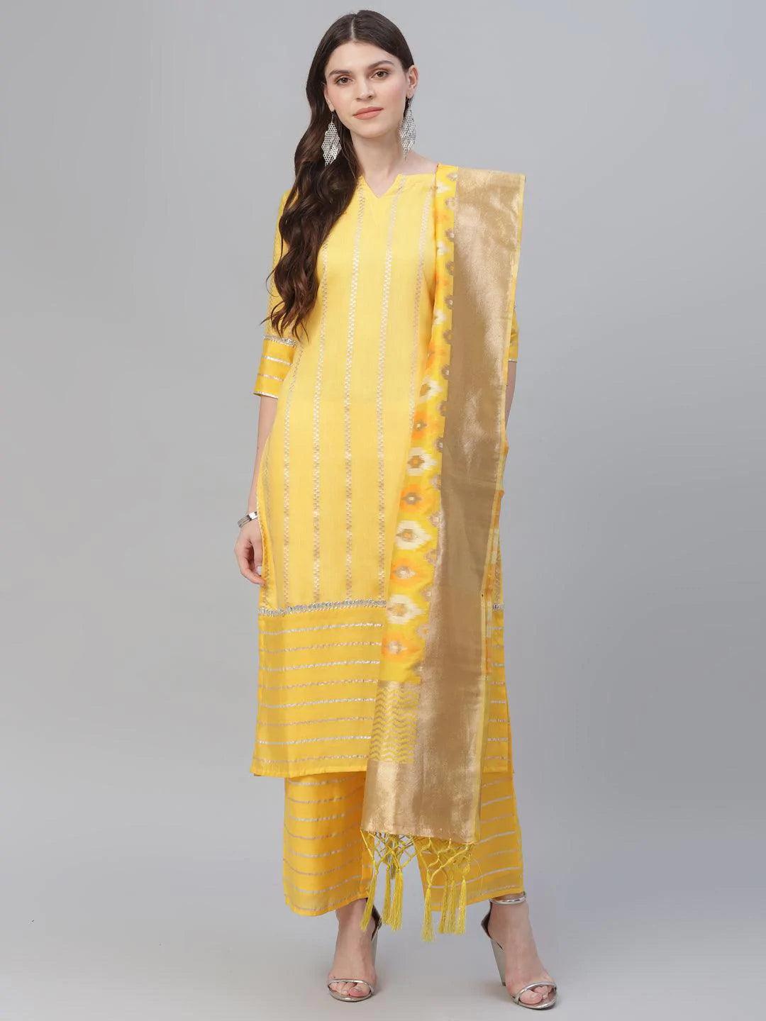 Yellow Self Design Chanderi Suit Set