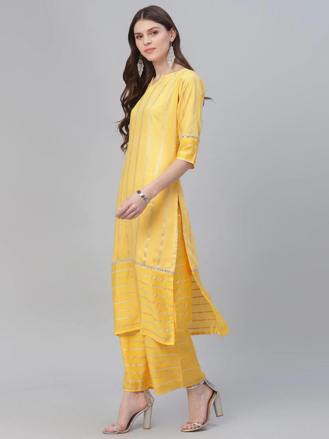 Yellow Self Design Chanderi Suit Set