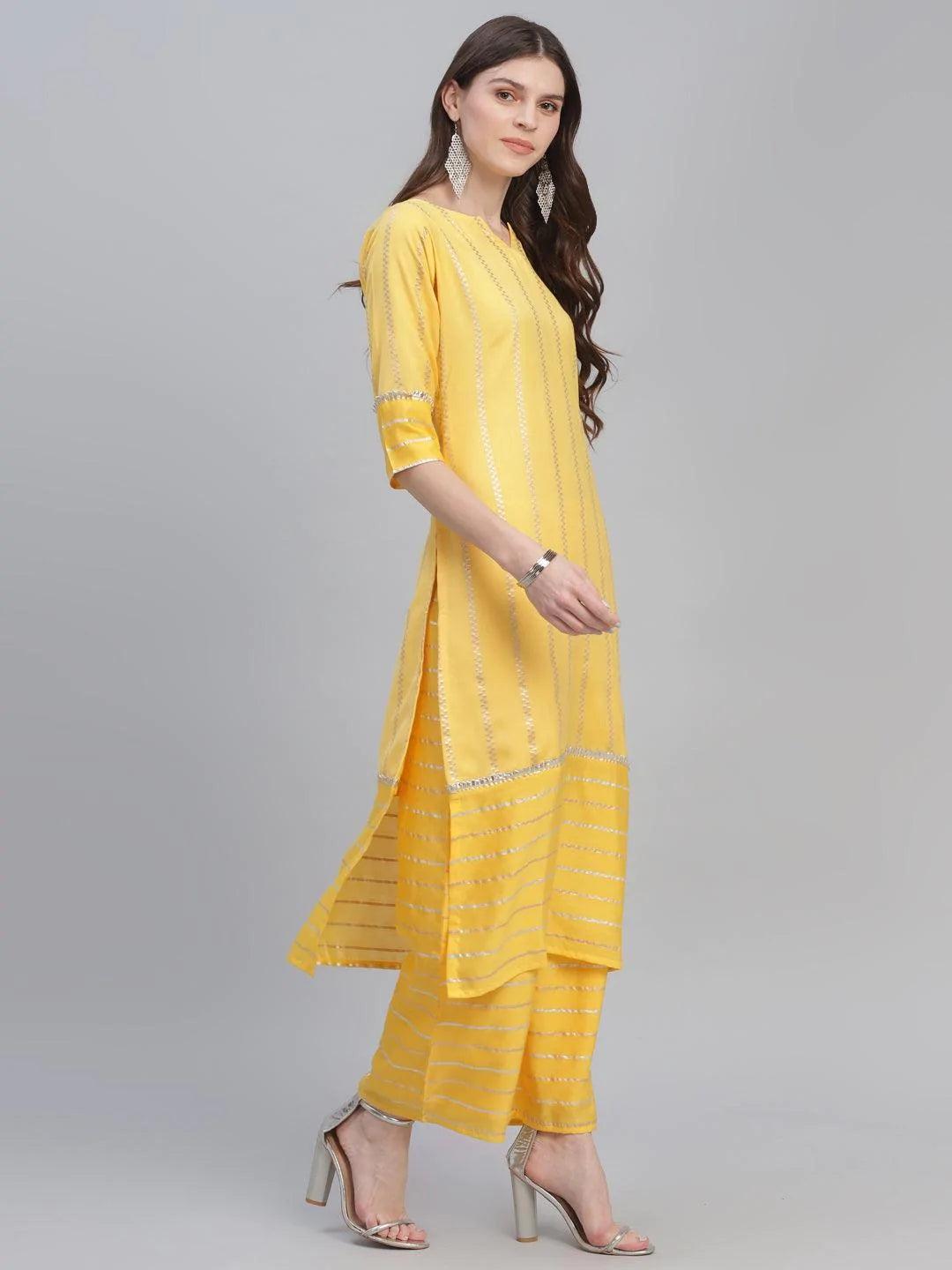 Yellow Self Design Chanderi Suit Set - ShopLibas