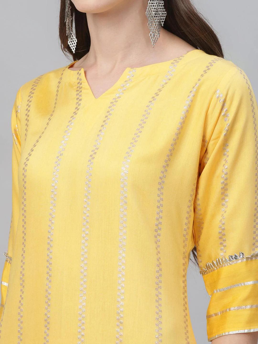 Yellow Self Design Chanderi Suit Set - ShopLibas