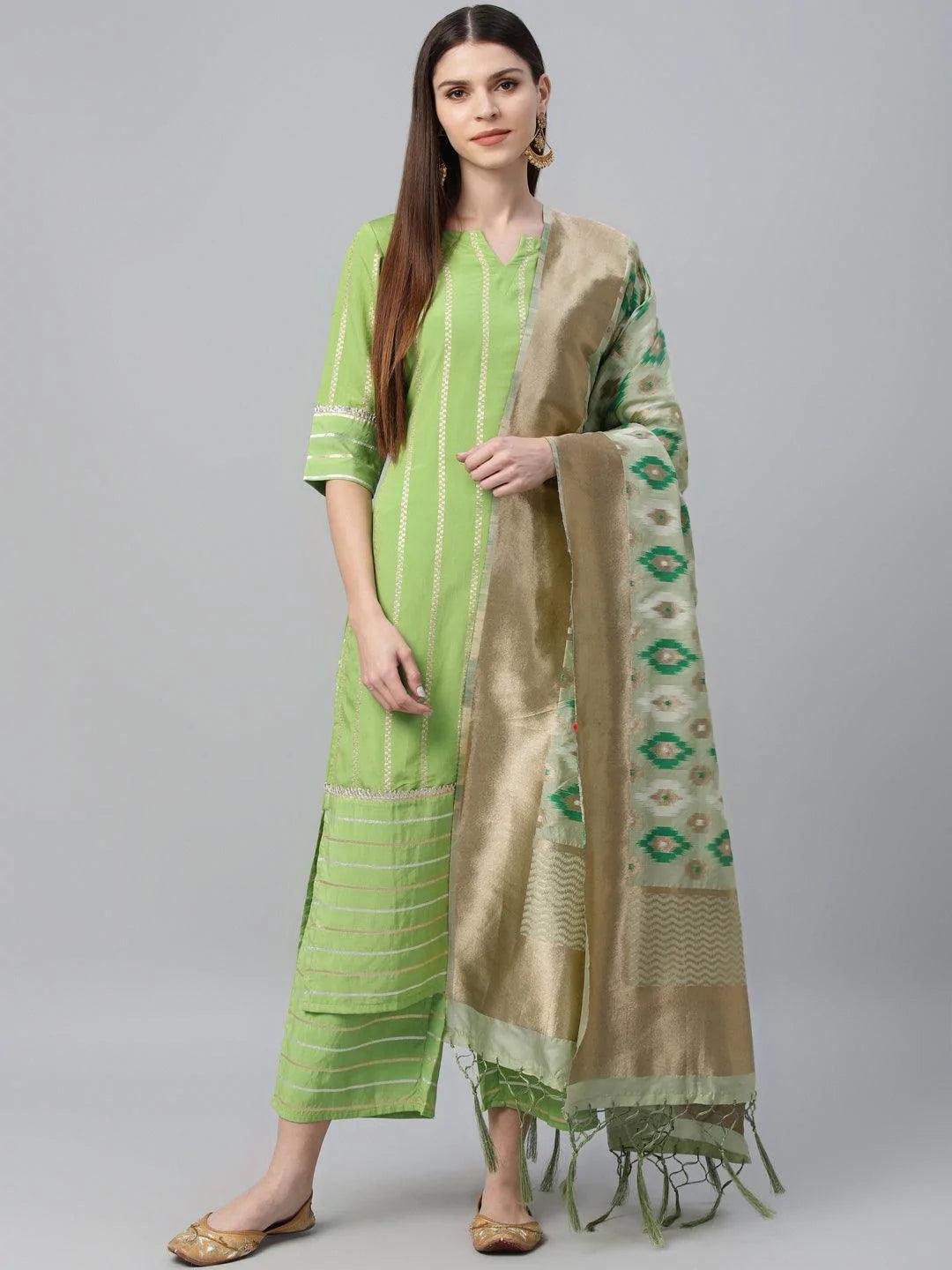 Green Striped Chanderi Suit Set