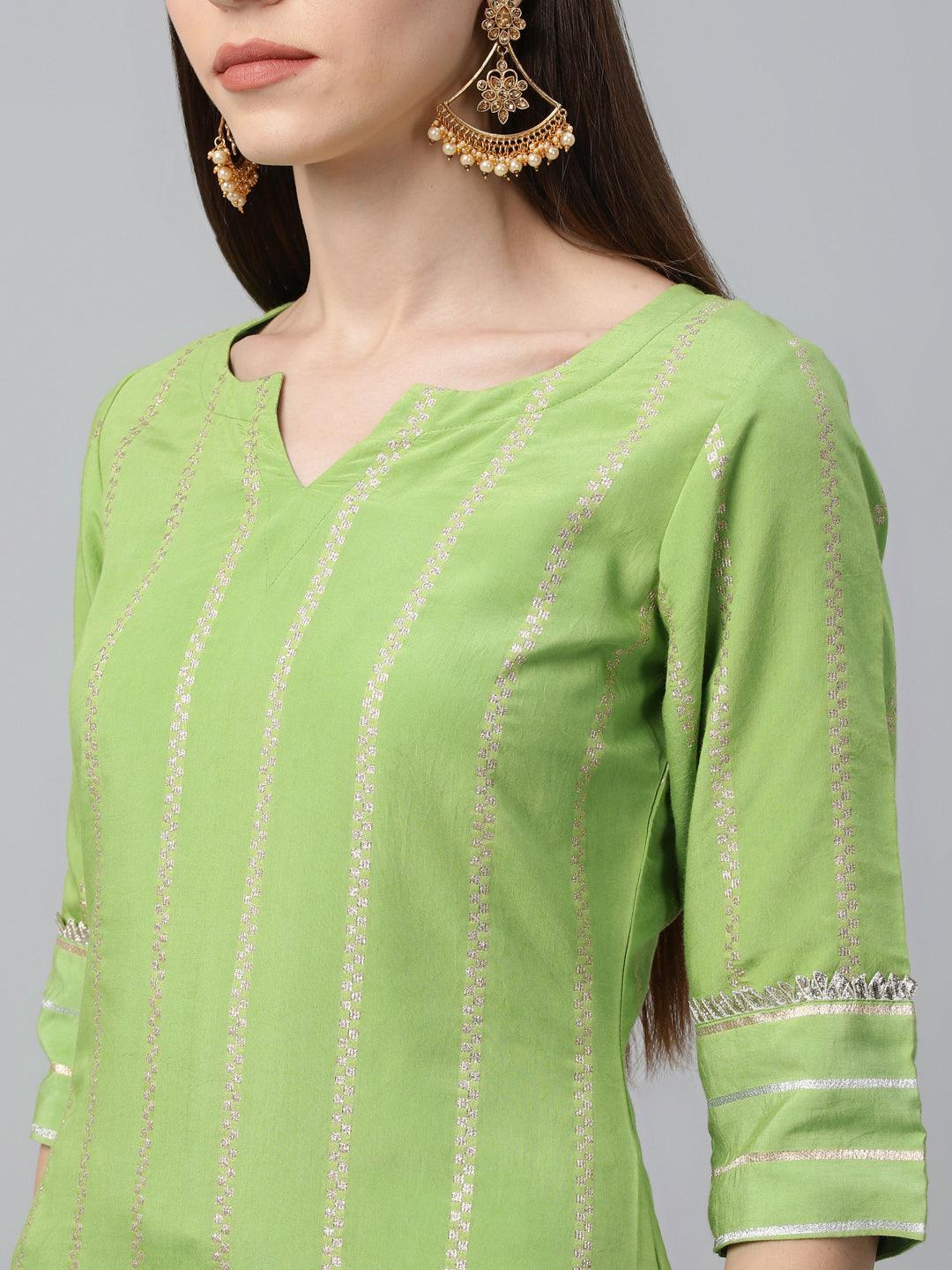 Green Striped Chanderi Suit Set - ShopLibas