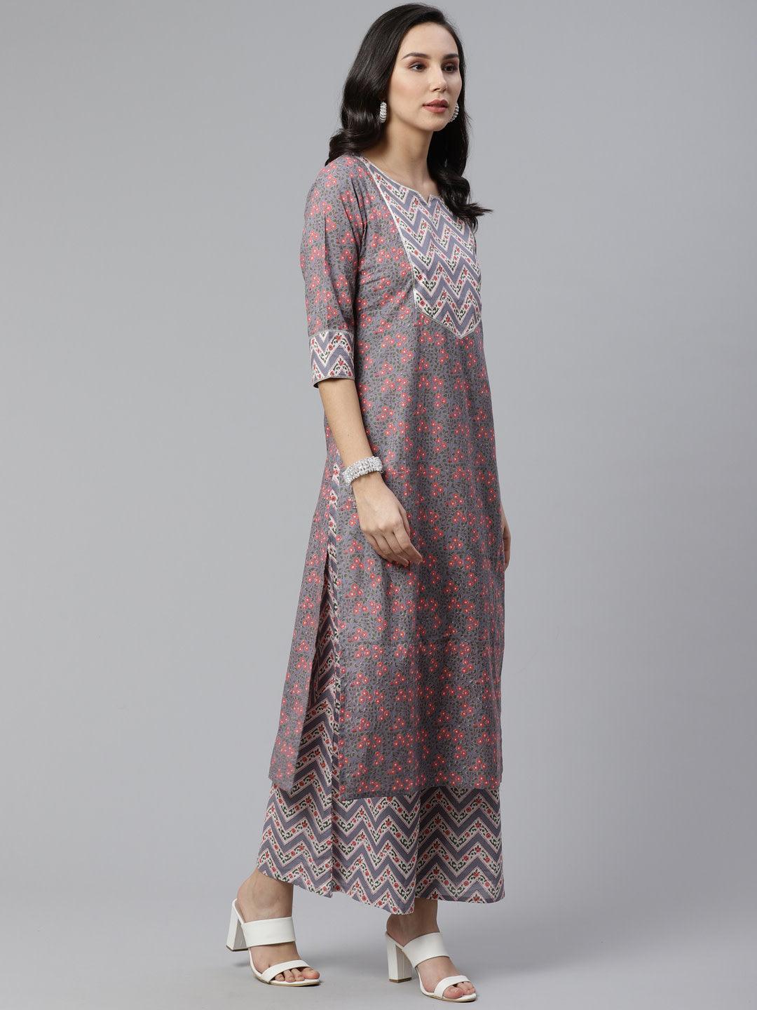 Grey Printed Cotton Suit Set - ShopLibas