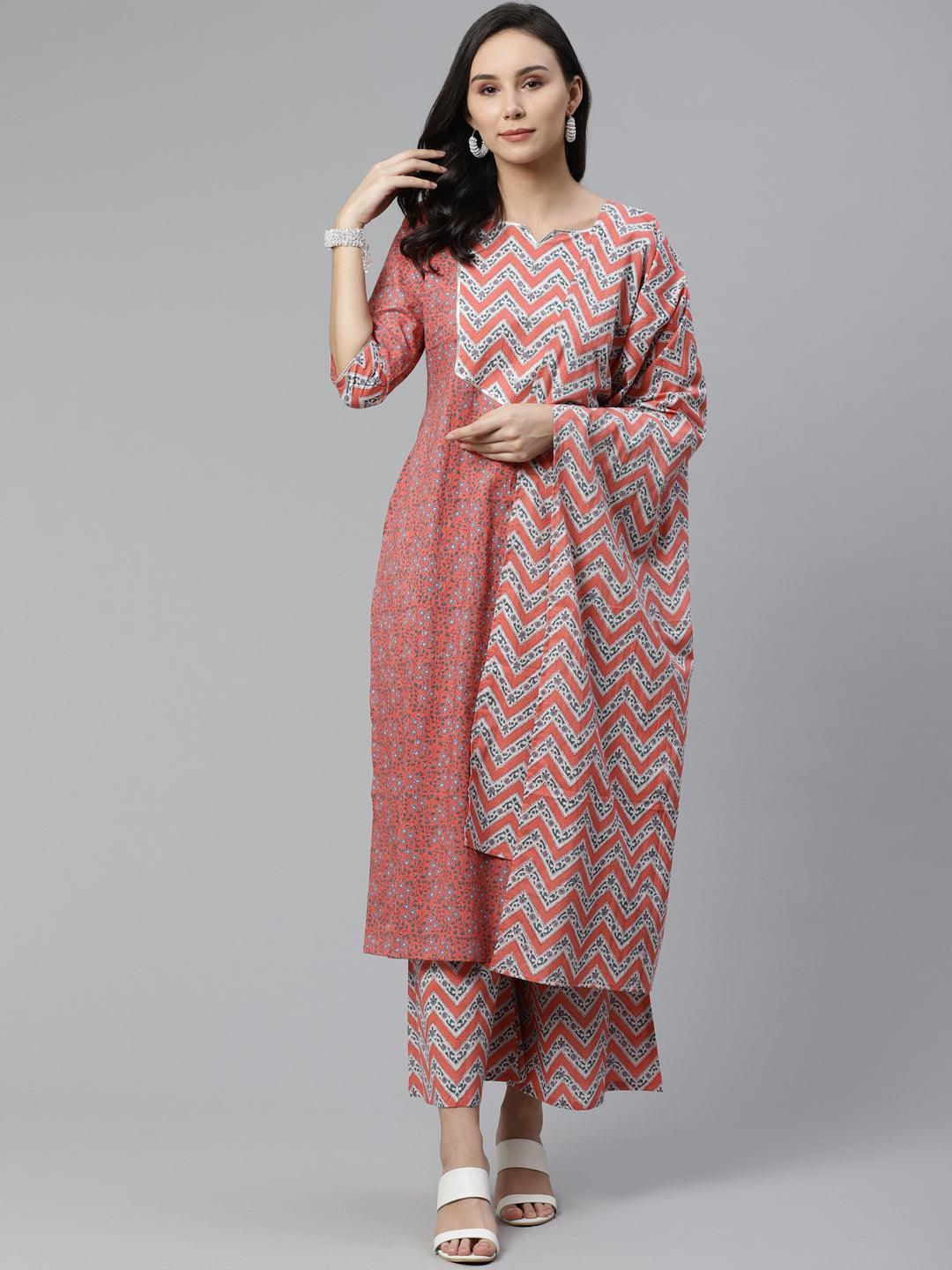 Pink Printed Cotton Suit Set - ShopLibas