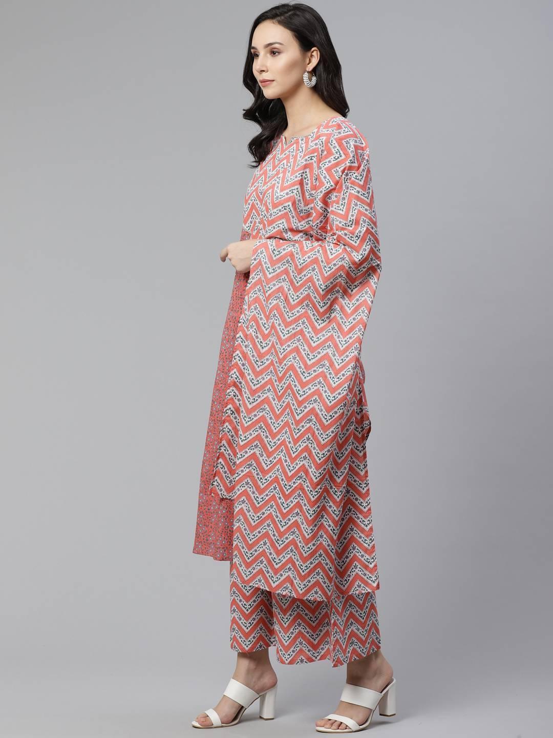 Pink Printed Cotton Suit Set