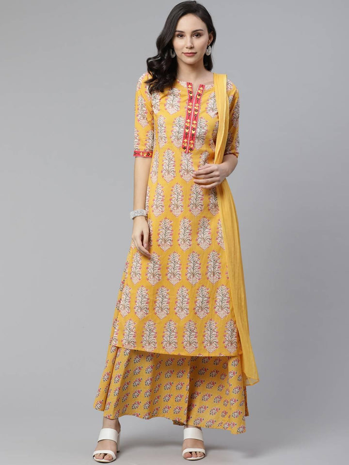 Yellow Printed Cotton Suit Set - ShopLibas