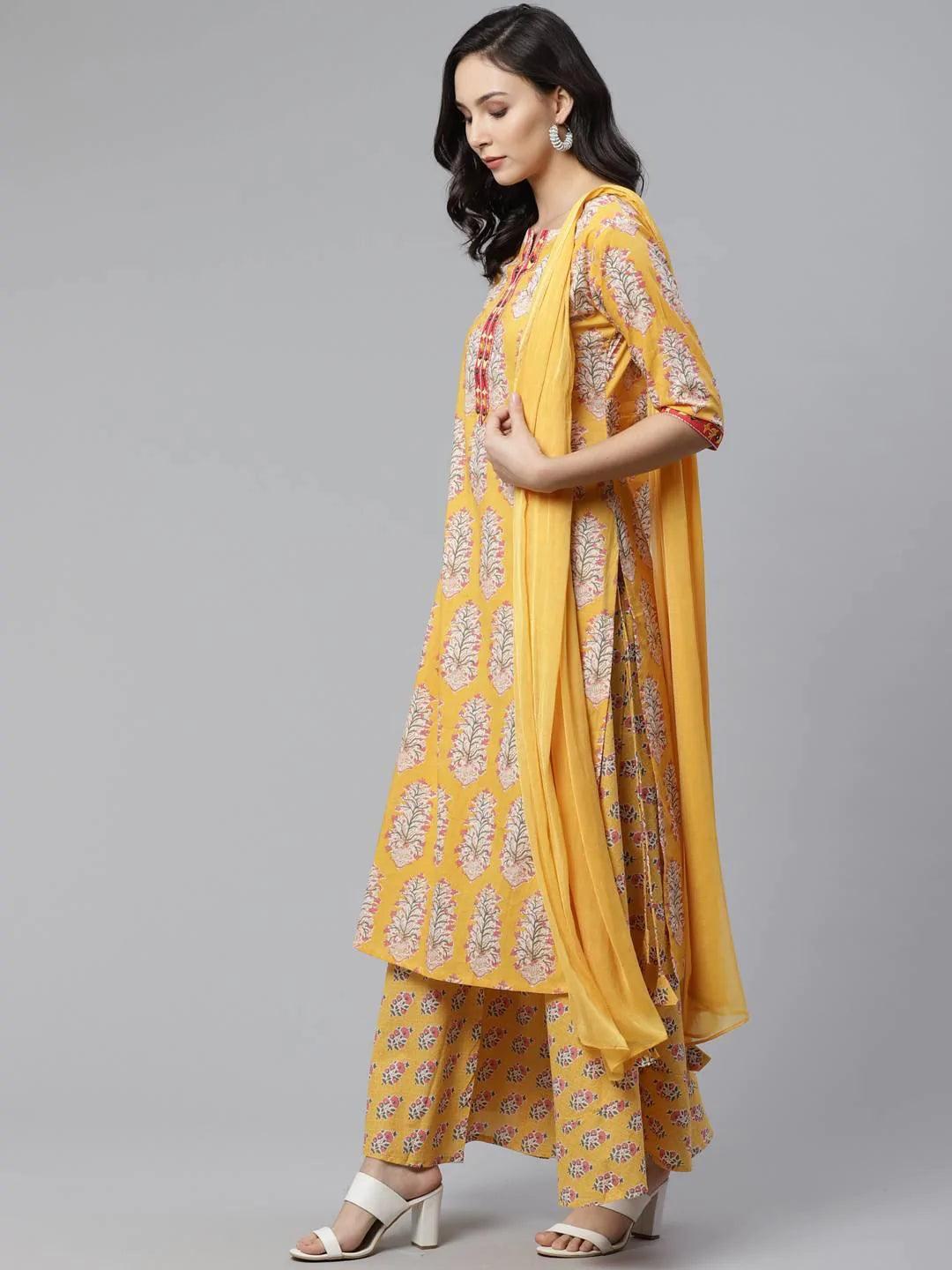 Yellow Printed Cotton Suit Set - ShopLibas