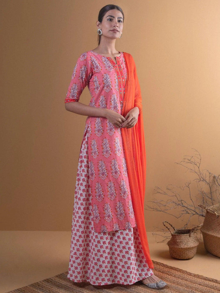 Pink Printed Cotton Suit Set - ShopLibas