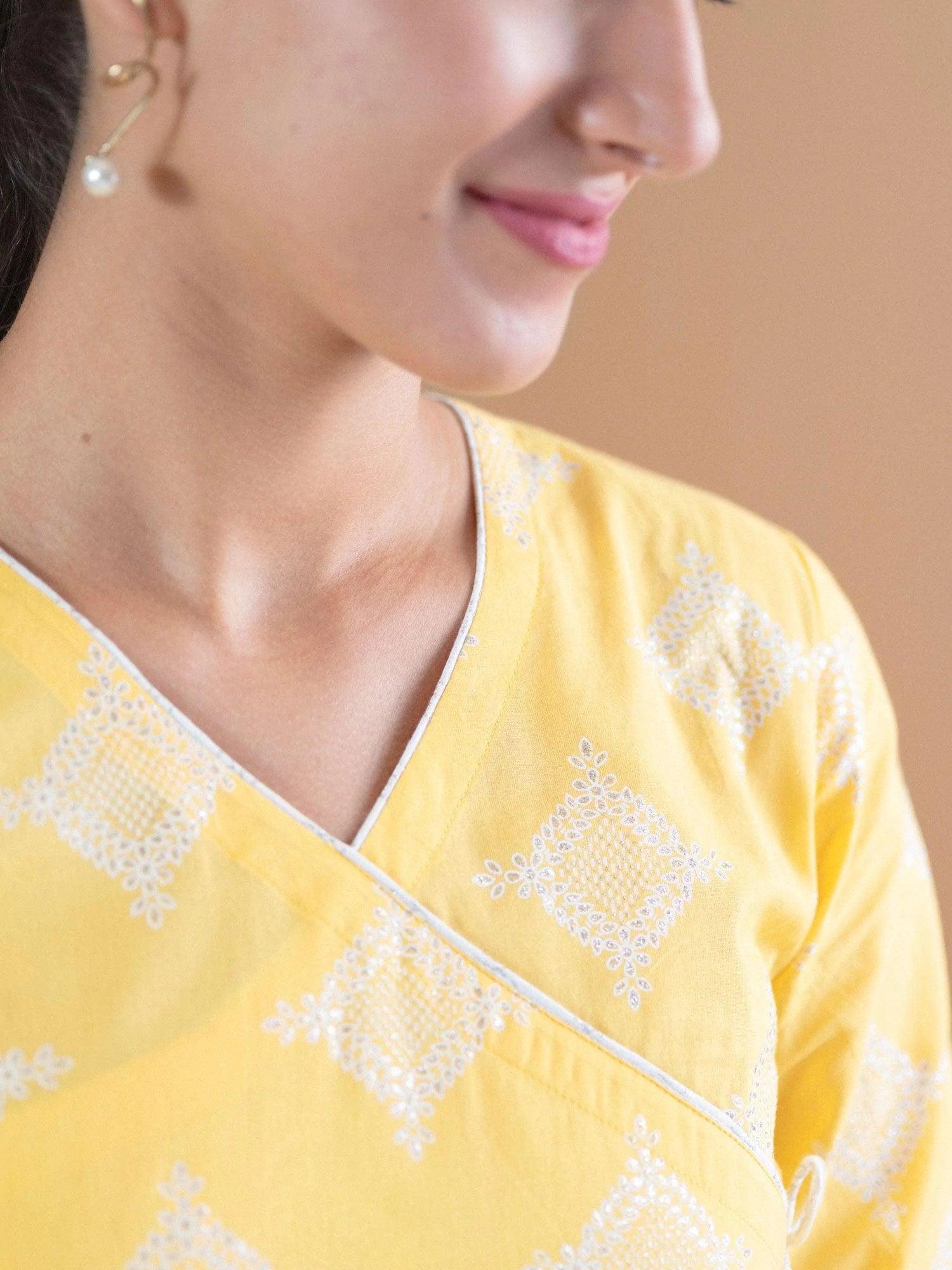 Yellow Printed Cotton Kurta Set