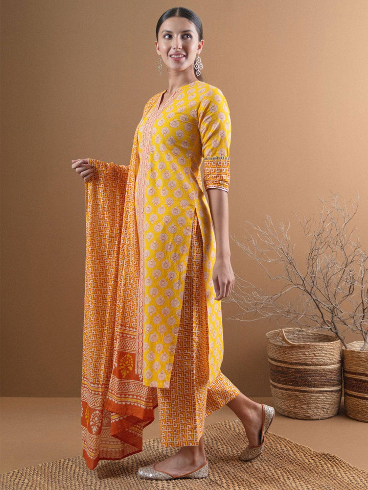 Yellow Printed Cotton Suit Set - ShopLibas