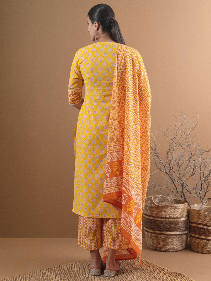 Yellow Printed Cotton Suit Set - ShopLibas