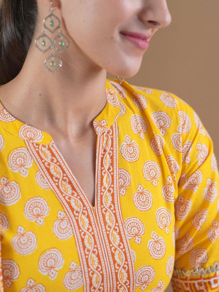 Yellow Printed Cotton Suit Set - ShopLibas