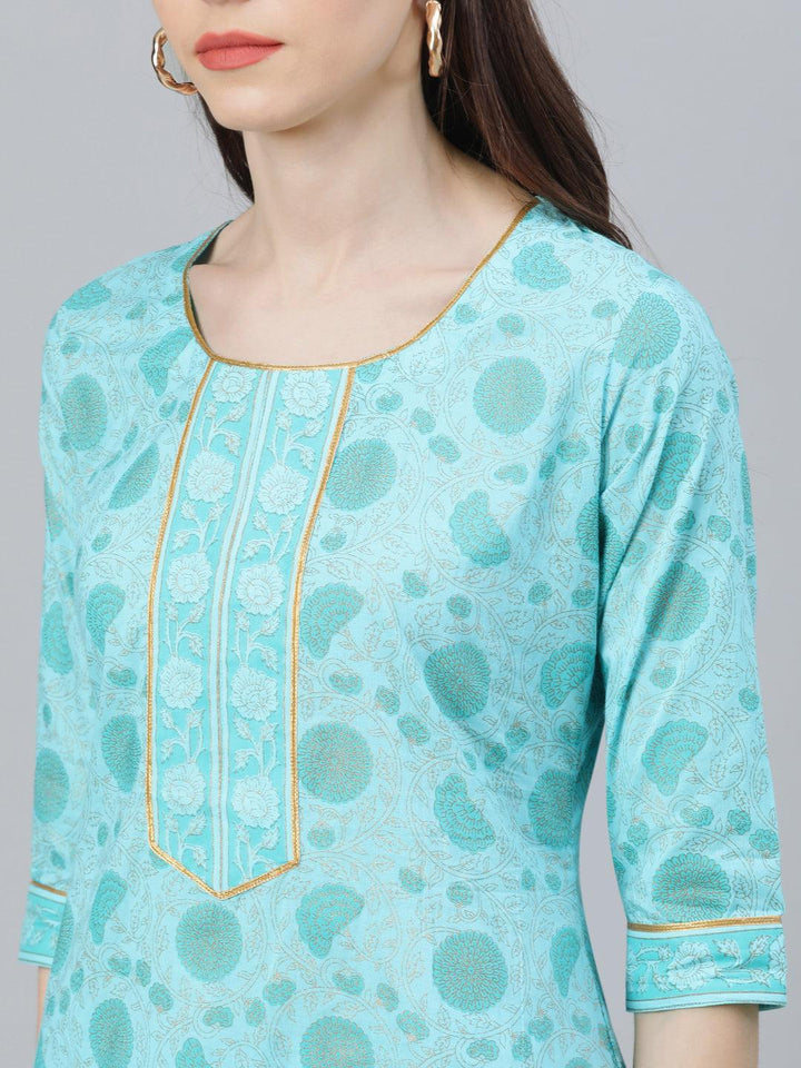 Blue Printed Cotton Suit Set - ShopLibas