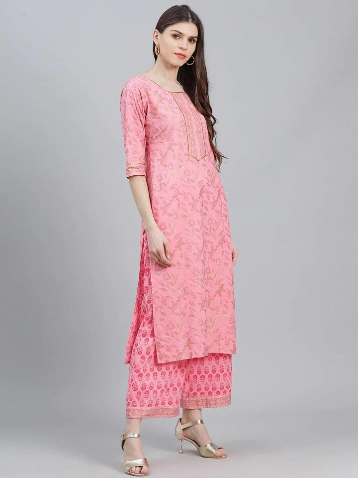 Pink Printed Cotton Suit Set - ShopLibas