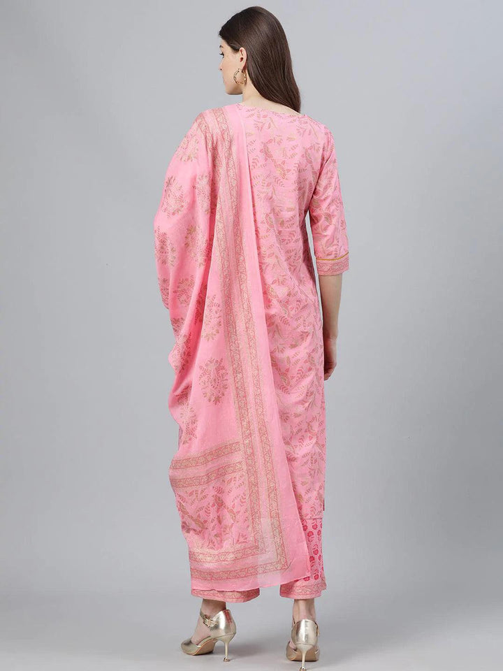 Pink Printed Cotton Suit Set - ShopLibas