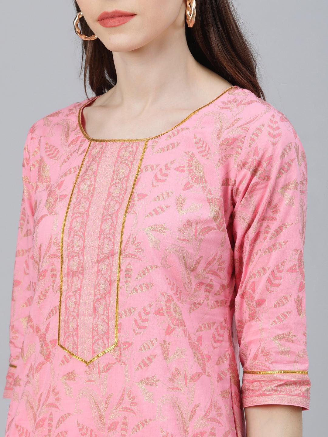 Pink Printed Cotton Suit Set - ShopLibas