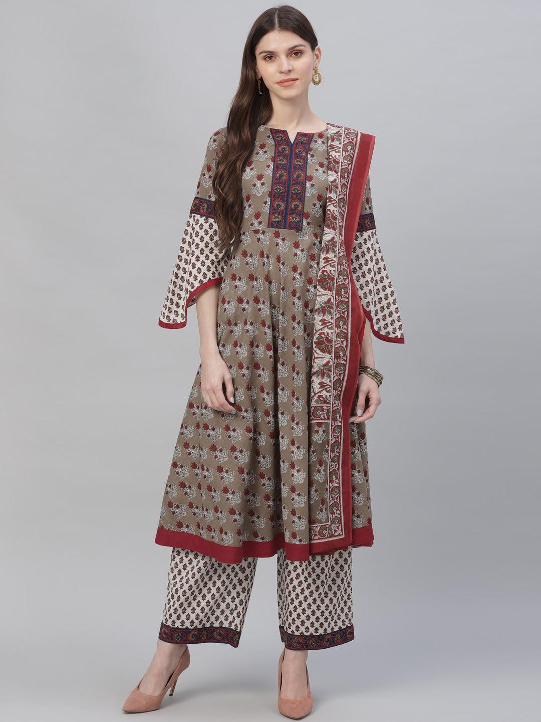 Multicoloured Printed Cotton Suit Set