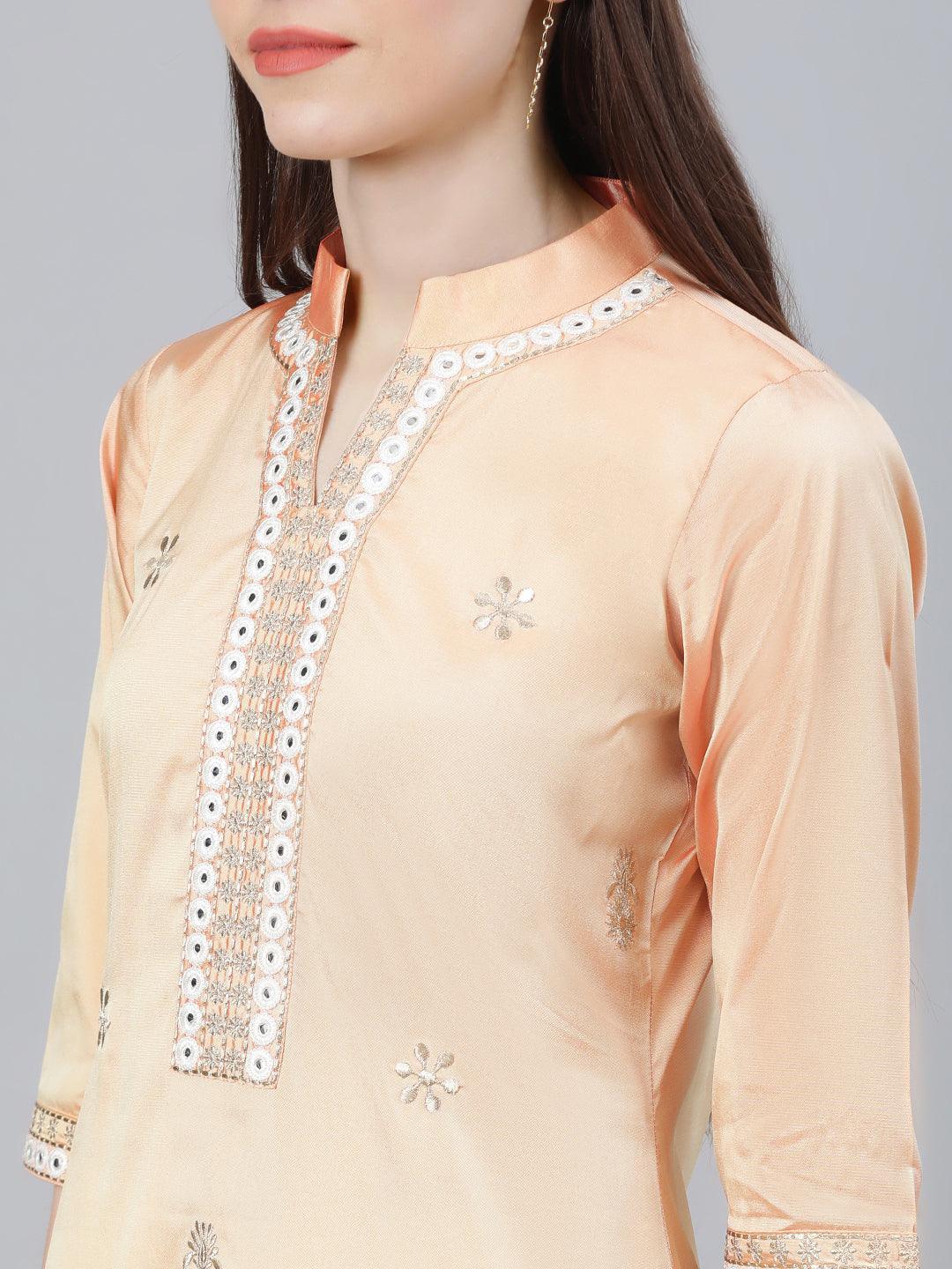 Peach Embroidered Chanderi Kurta Set