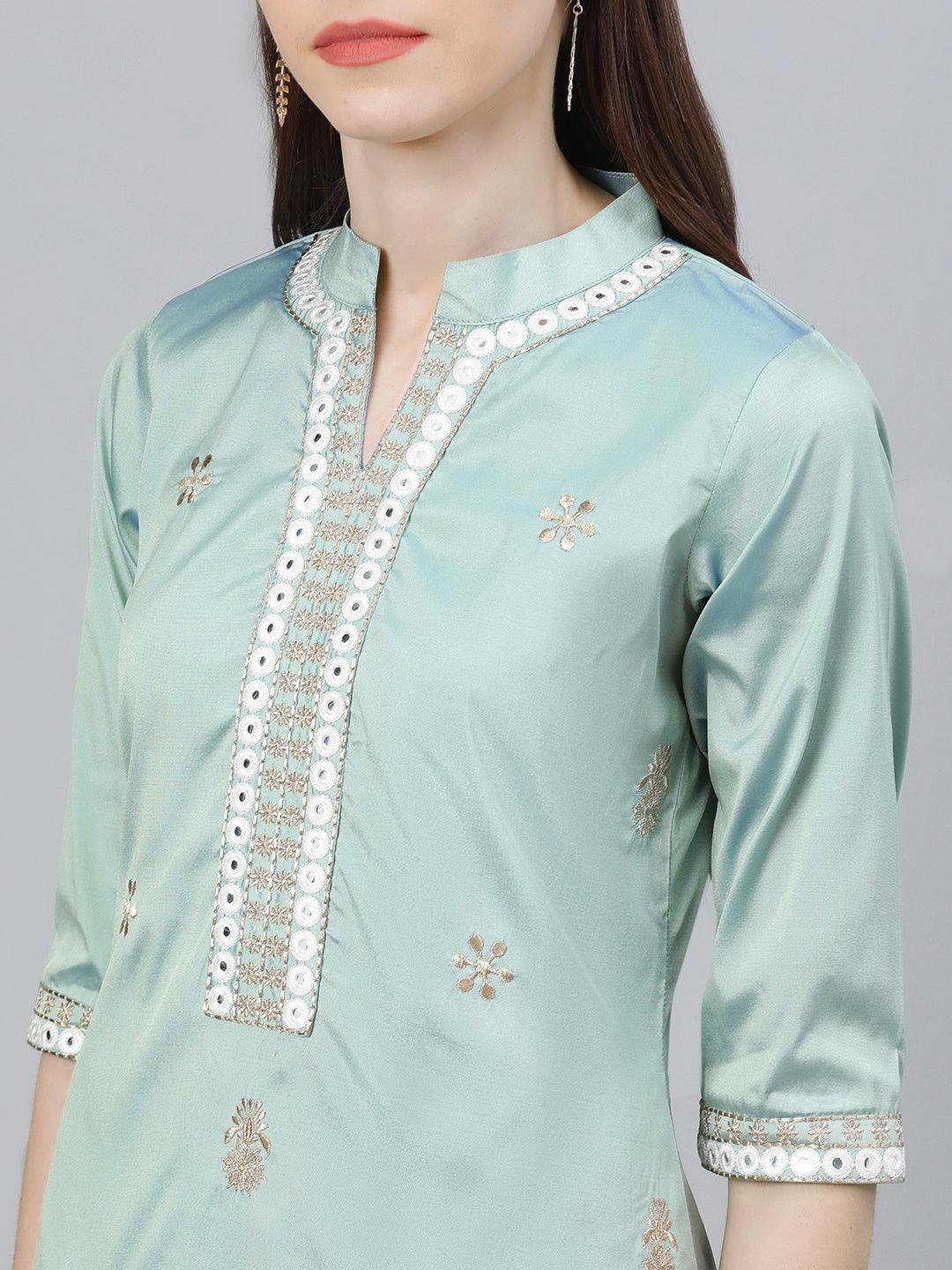 Green Embroidered Chanderi Kurta Set - ShopLibas