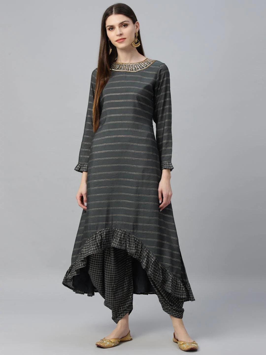 Grey Striped Shantoon Kurta Set - ShopLibas