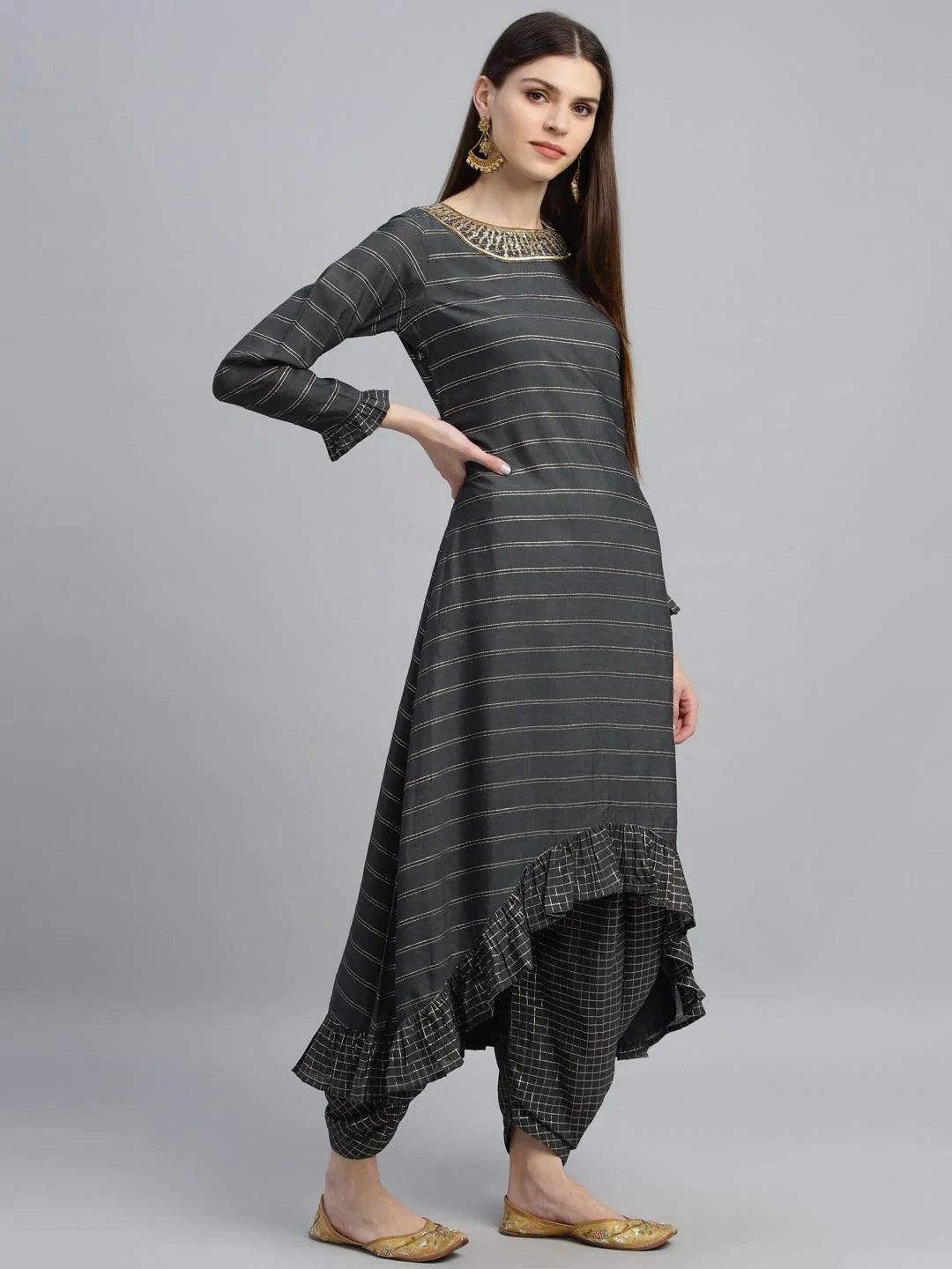 Grey Striped Shantoon Kurta Set