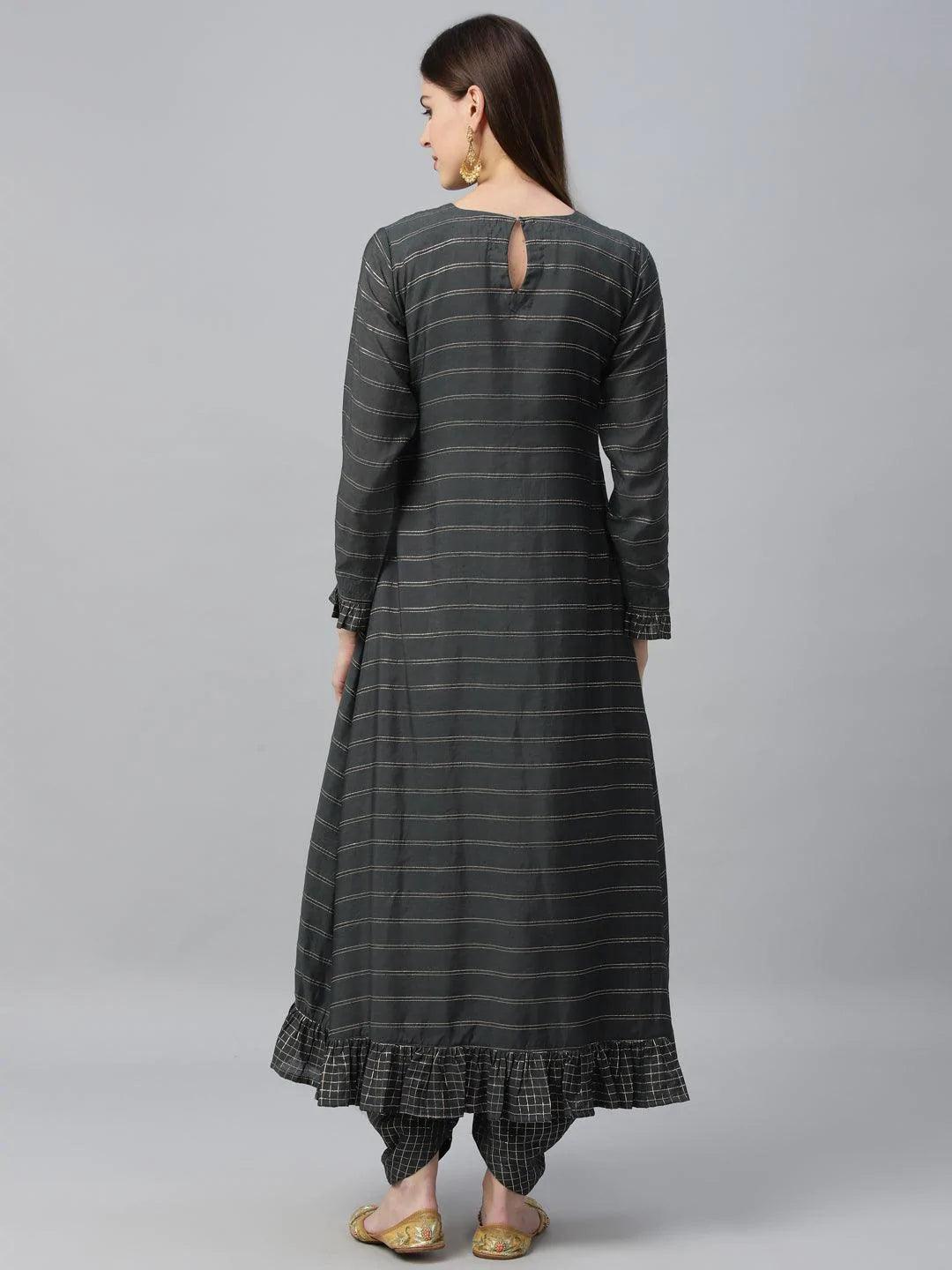 Grey Striped Shantoon Kurta Set