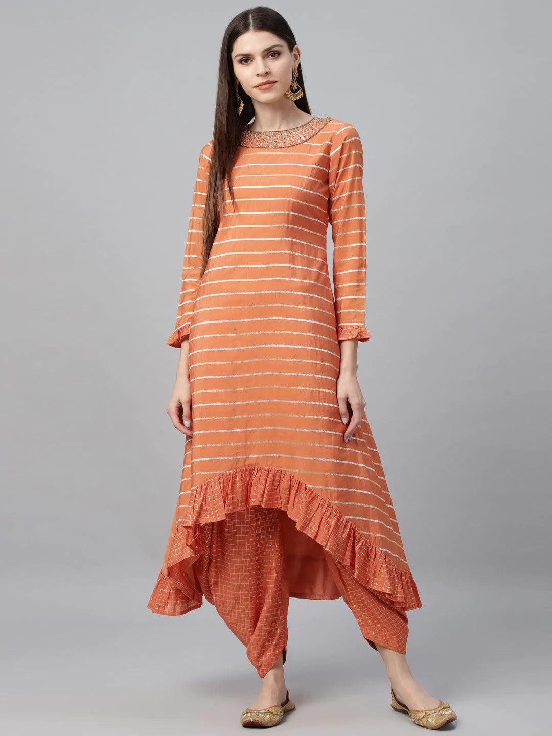 Orange Striped Shantoon Kurta Set