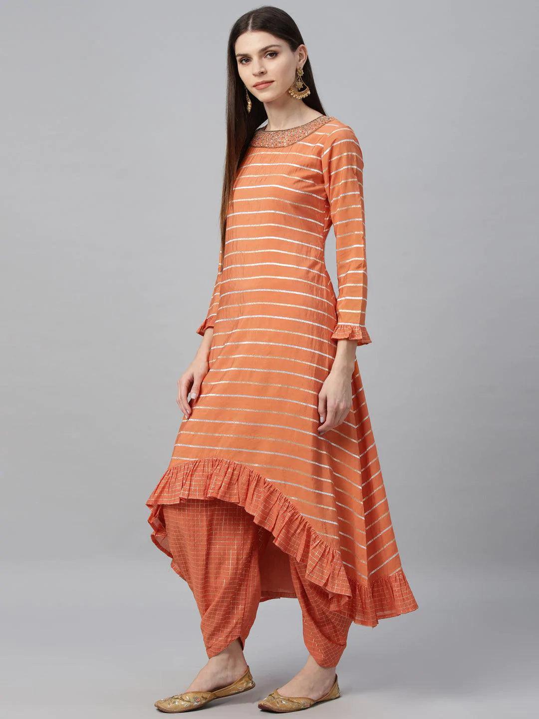 Orange Striped Shantoon Kurta Set