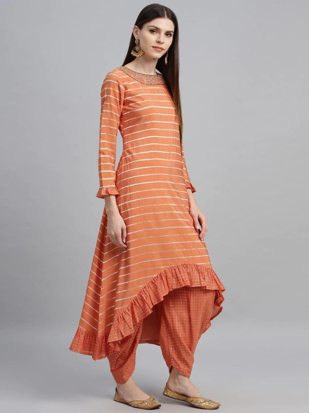 Orange Striped Shantoon Kurta Set