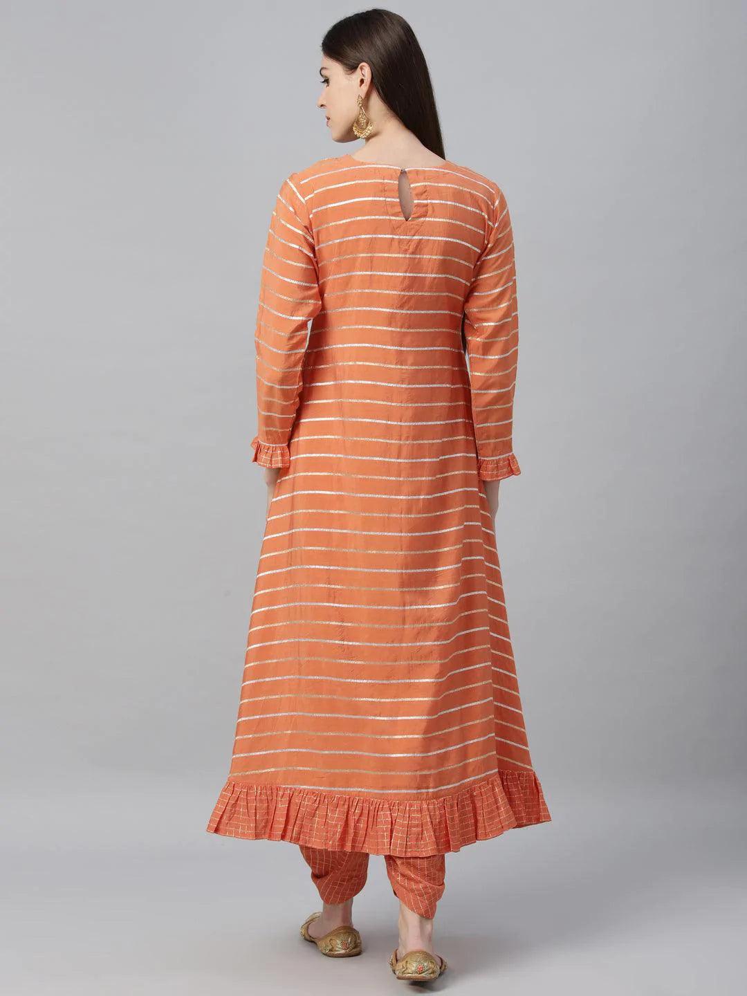 Orange Striped Shantoon Kurta Set