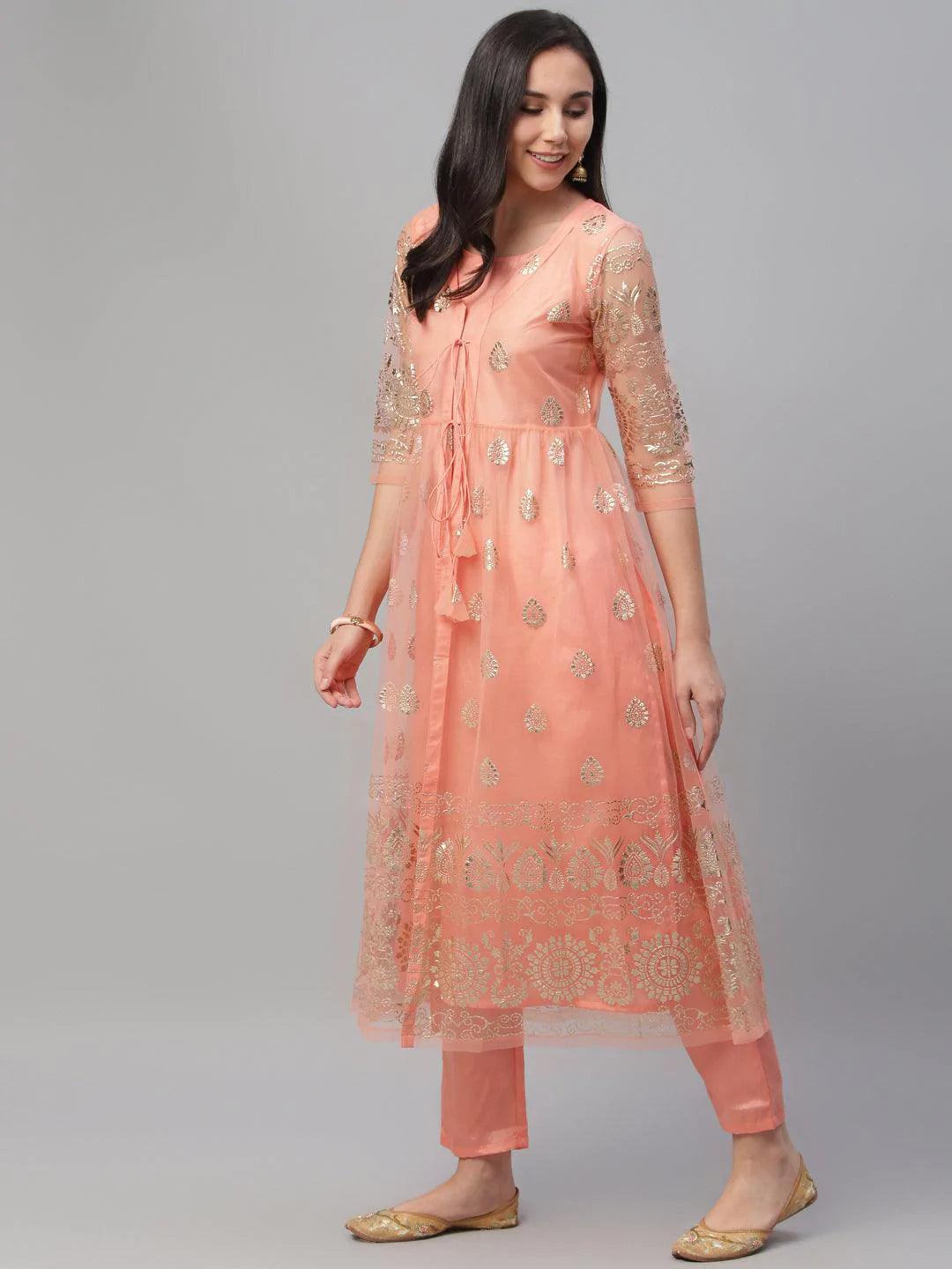 Peach Solid Shantoon Kurta Set