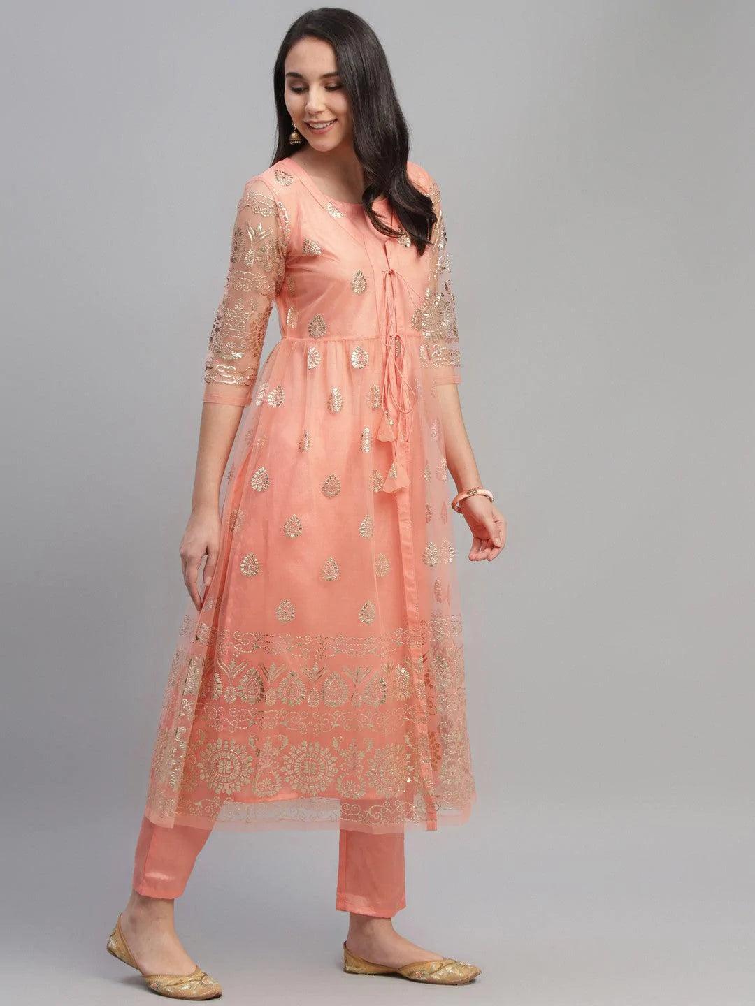 Peach Solid Shantoon Kurta Set