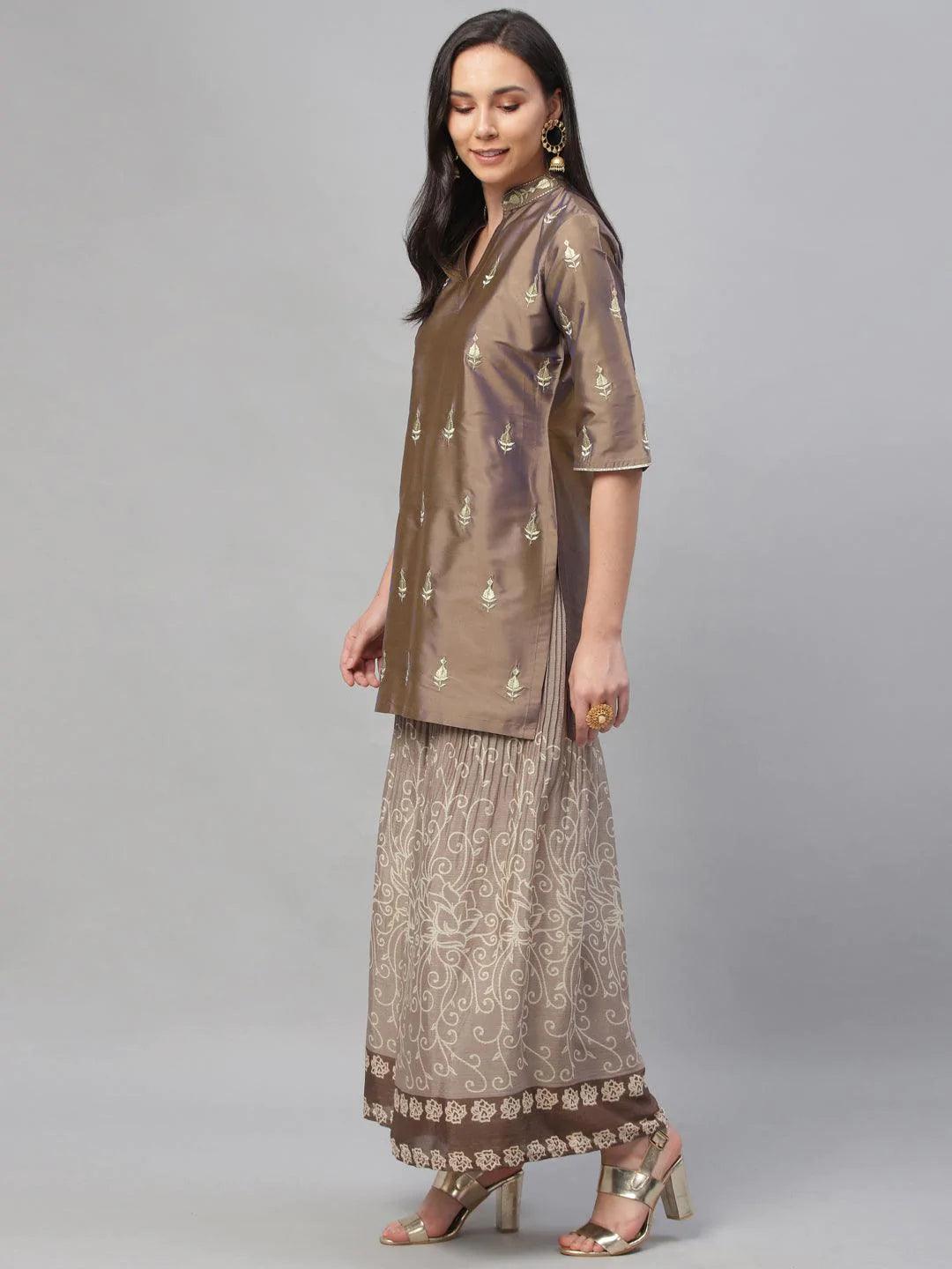 Grey Embroidered Chanderi Kurta Set