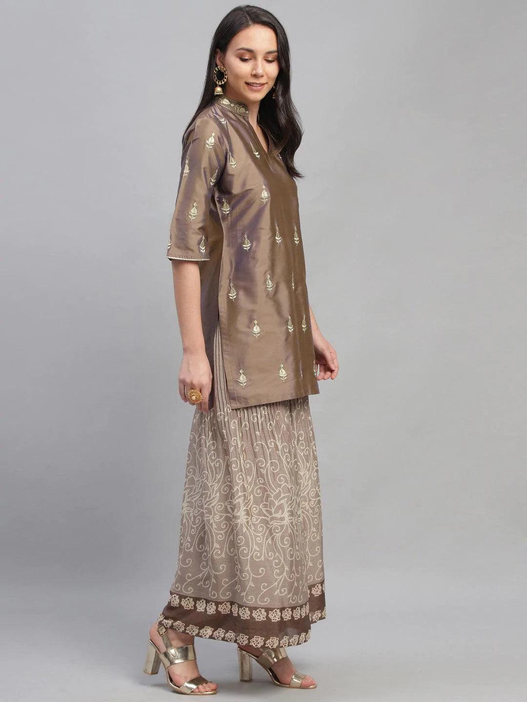 Grey Embroidered Chanderi Kurta Set