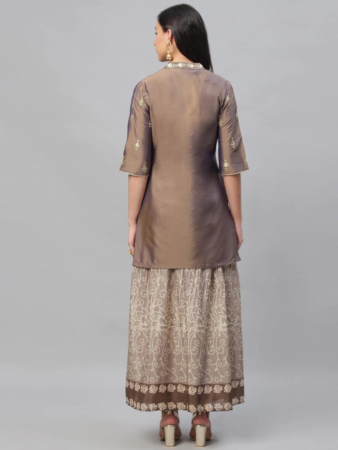 Grey Embroidered Chanderi Kurta Set