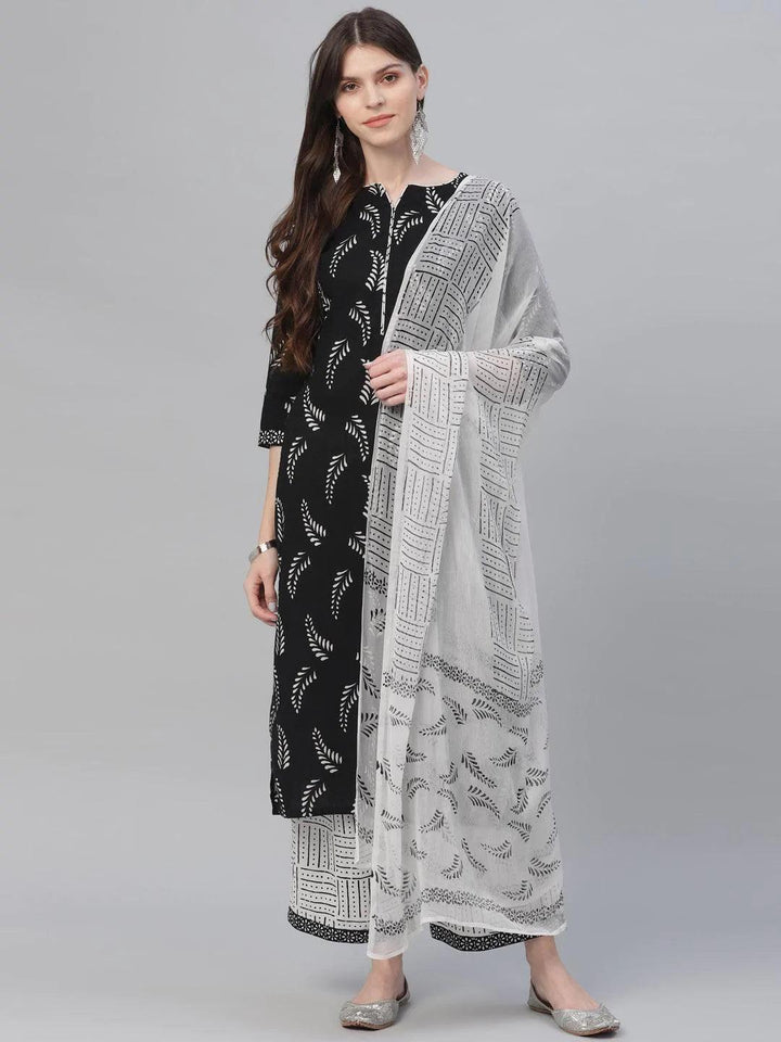 Black Printed Cotton Suit Set - ShopLibas