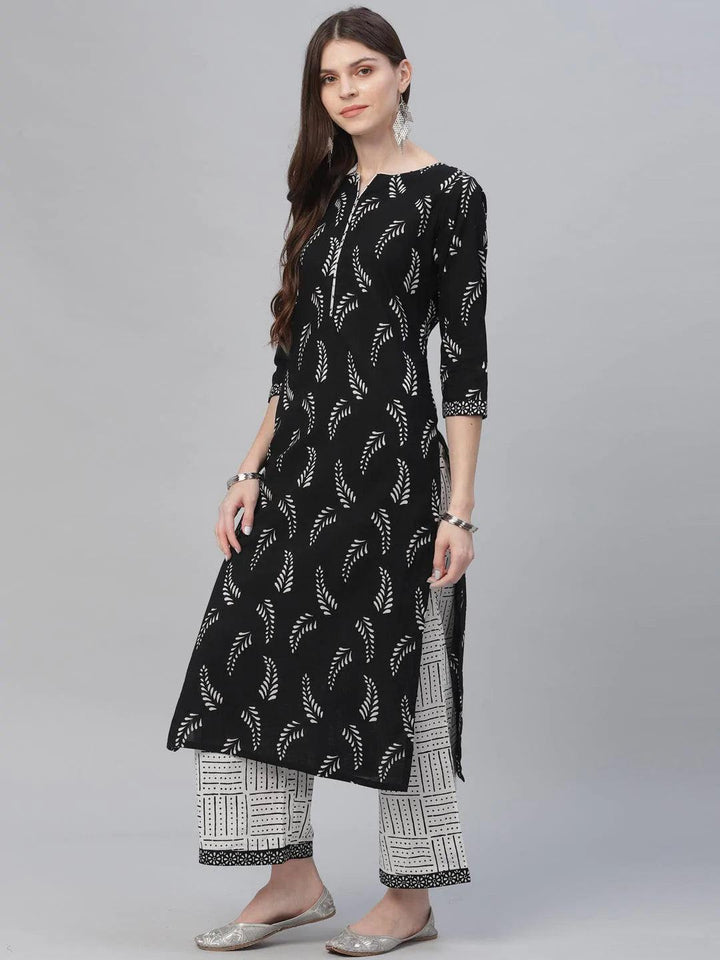 Black Printed Cotton Suit Set - ShopLibas