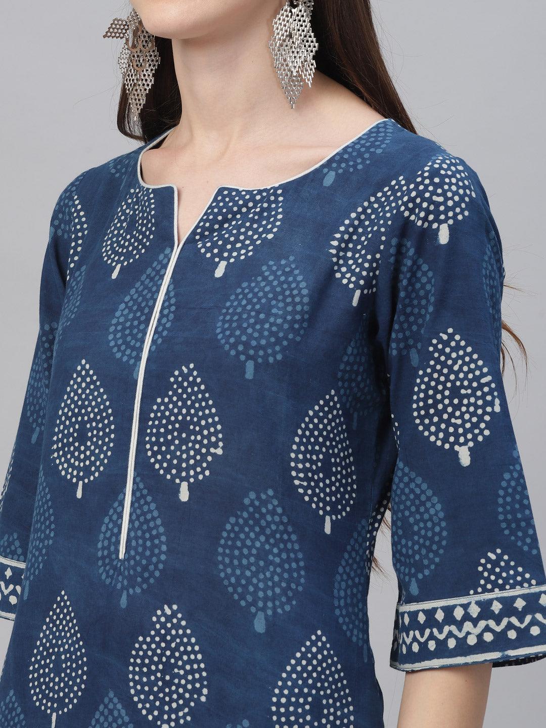 Blue Printed Cotton Suit Set - ShopLibas