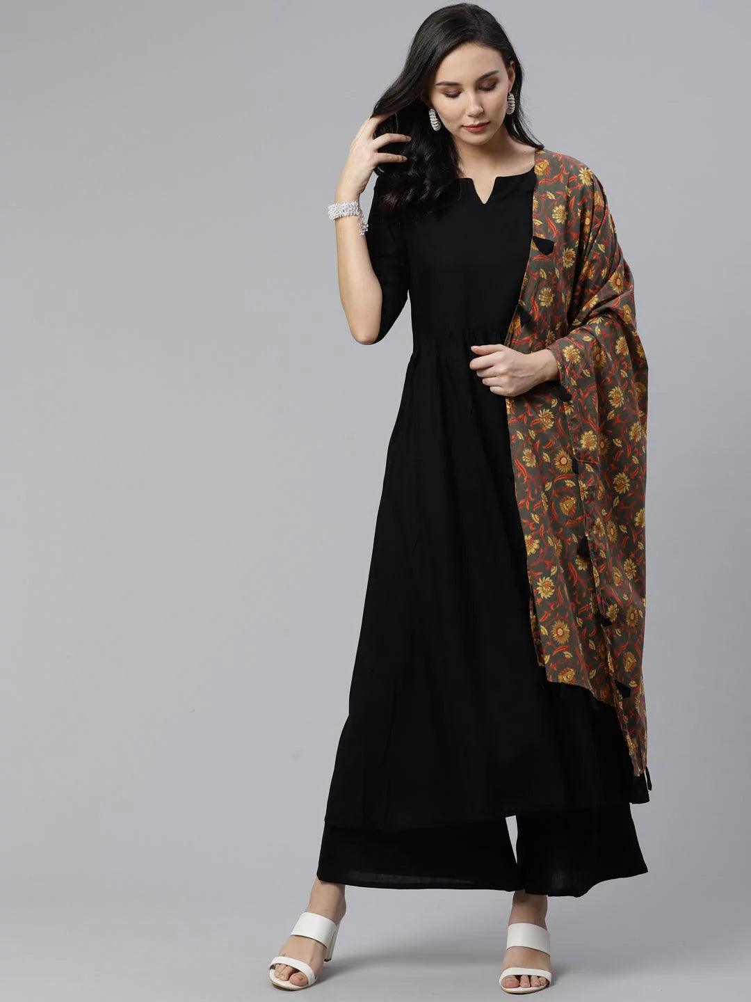 Black Solid Rayon Suit Set