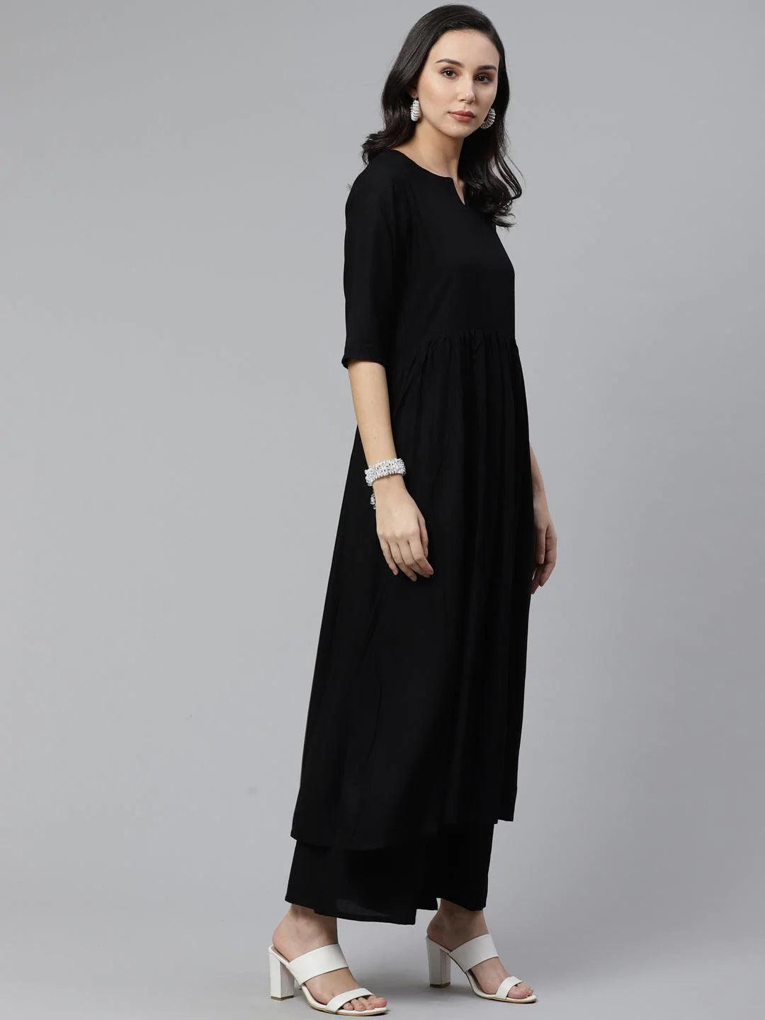 Black Solid Rayon Suit Set