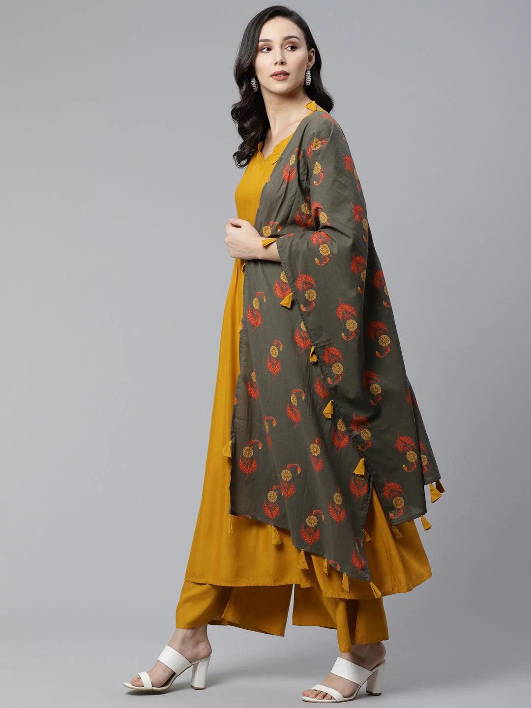 Yellow Solid Rayon Suit Set