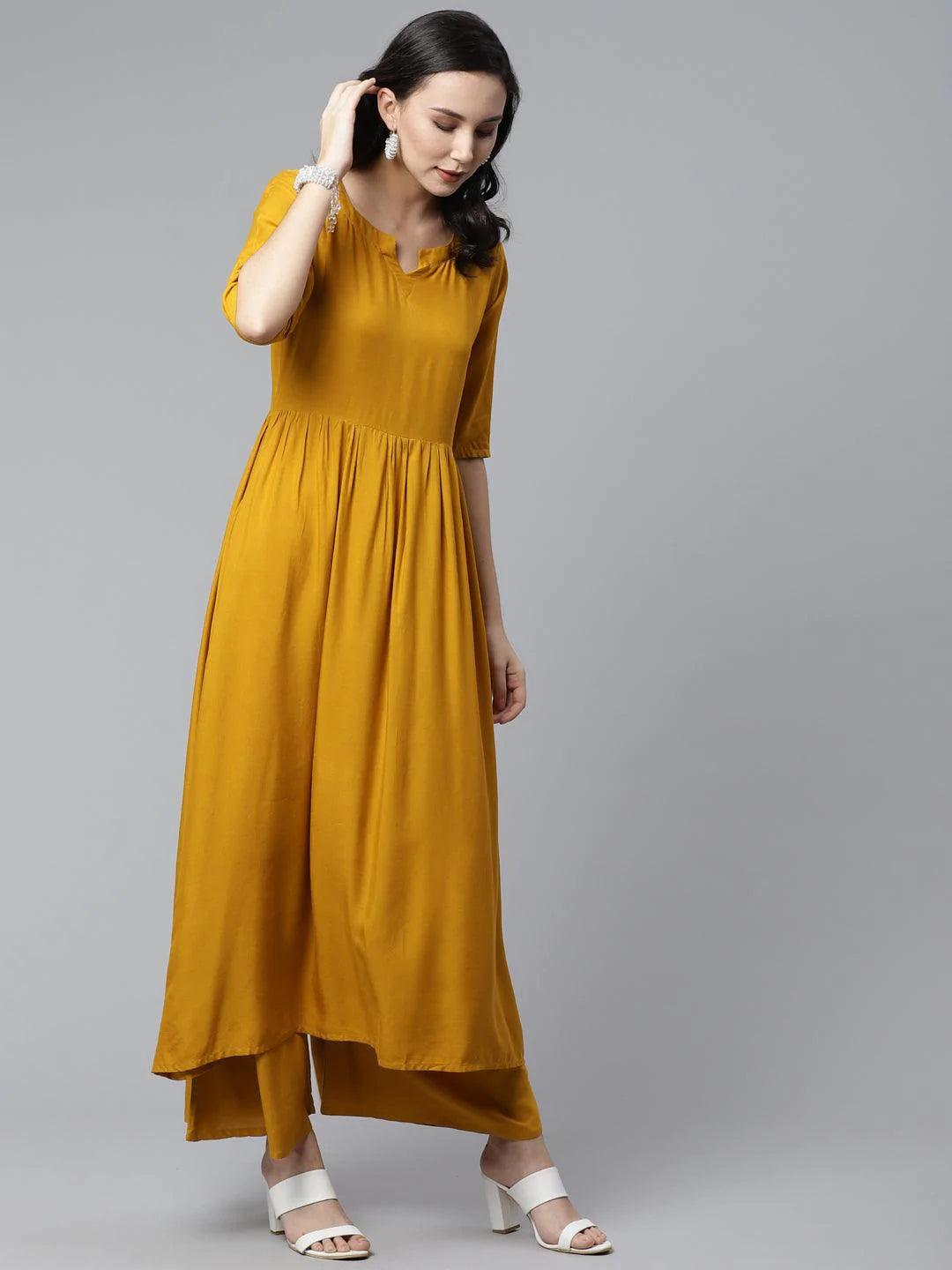 Yellow Solid Rayon Suit Set