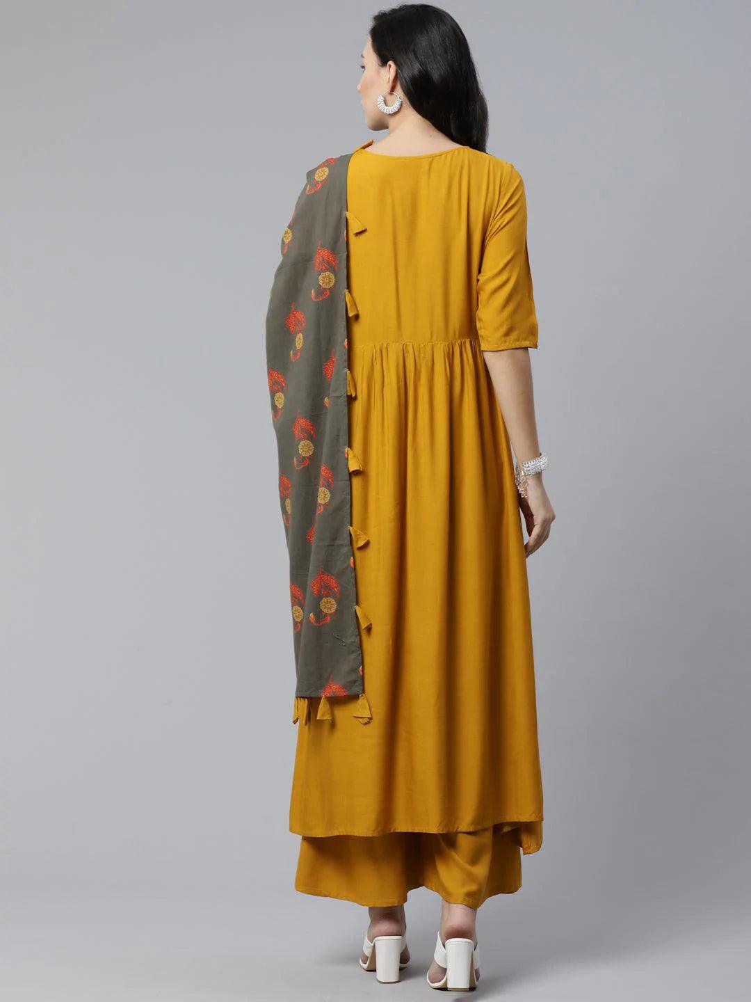 Yellow Solid Rayon Suit Set