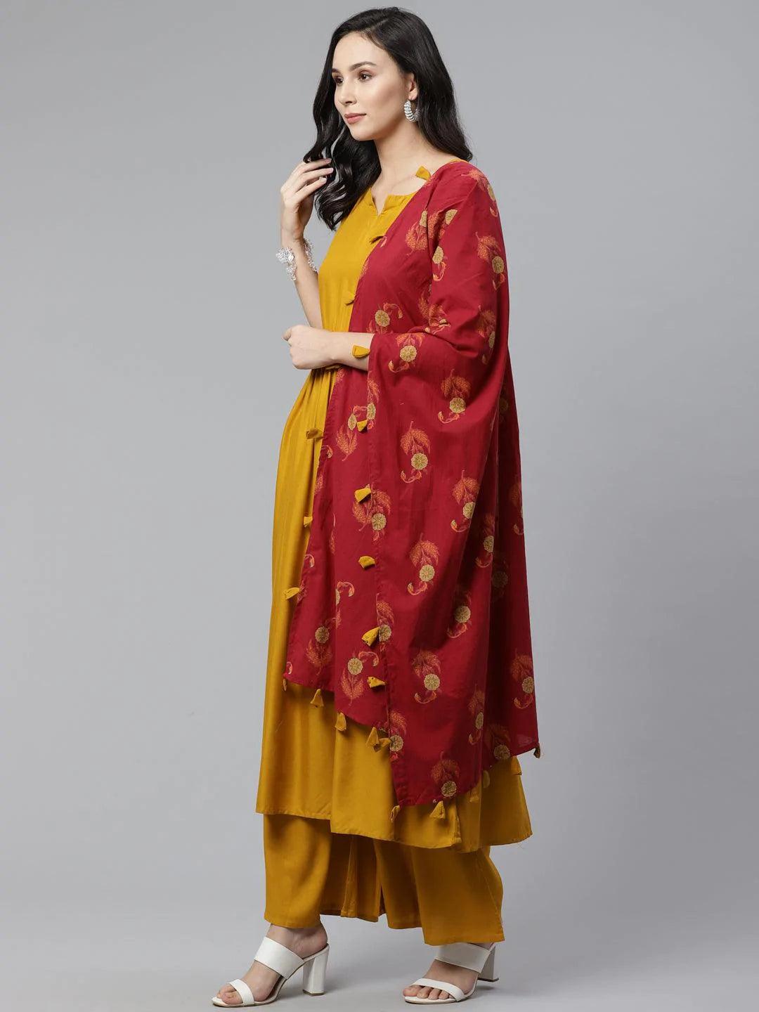 Yellow Solid Rayon Suit Set