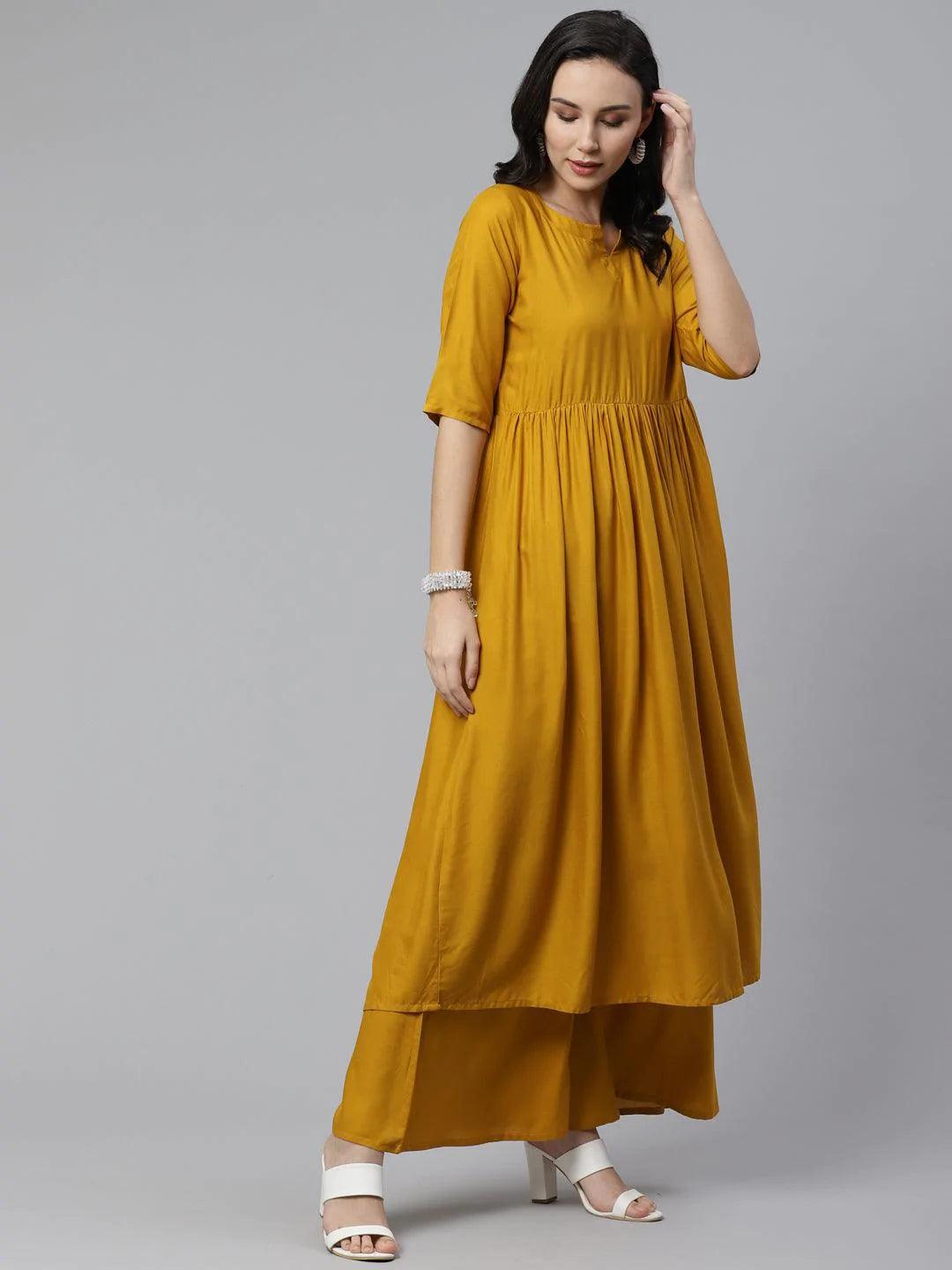 Yellow Solid Rayon Suit Set