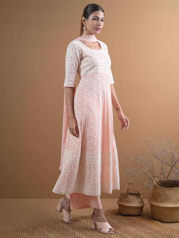 REYNA Pink Embroidered Georgette Suit Set - ShopLibas