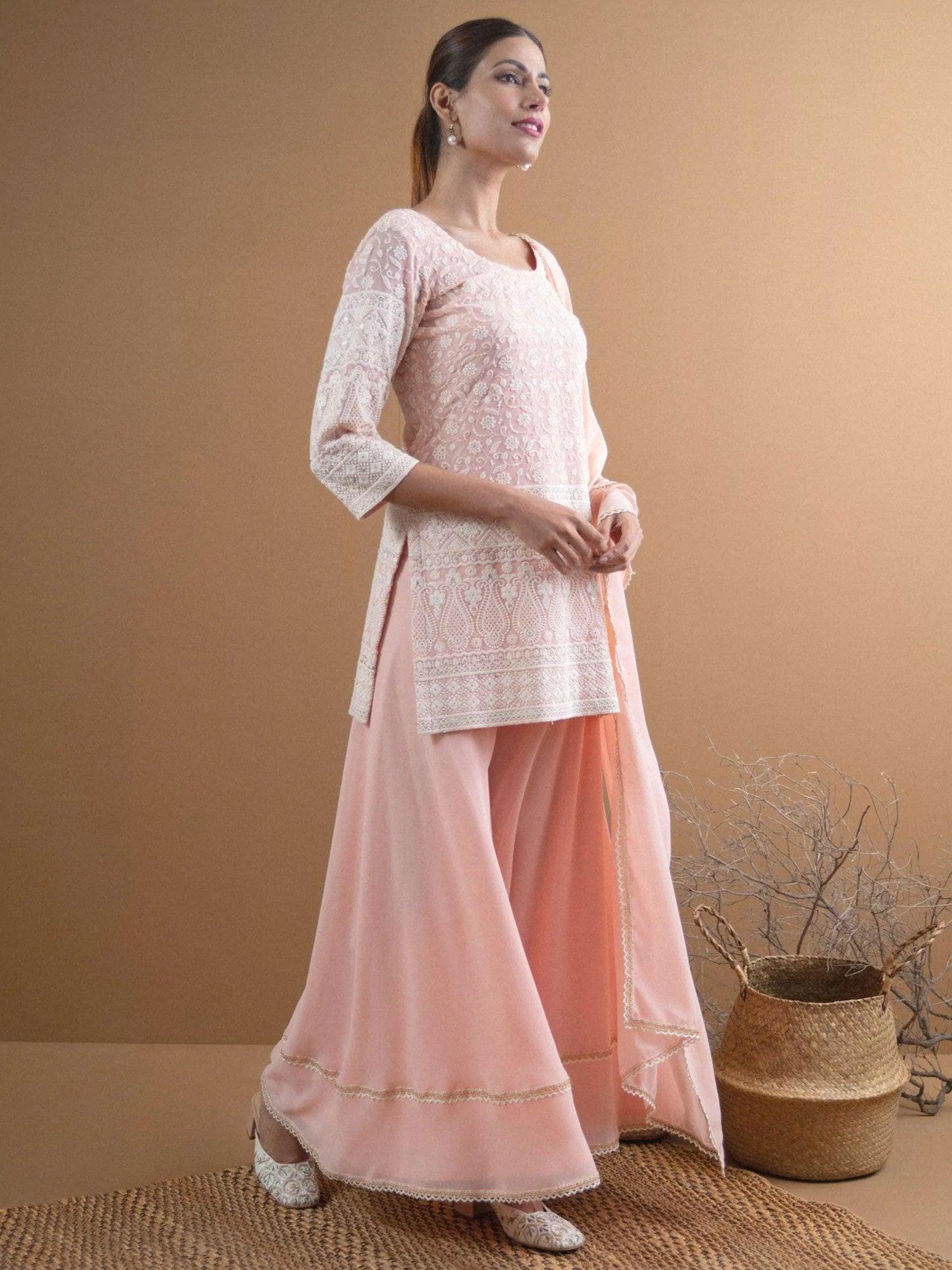 KAYRA Pink Embroidered Georgette Suit Set