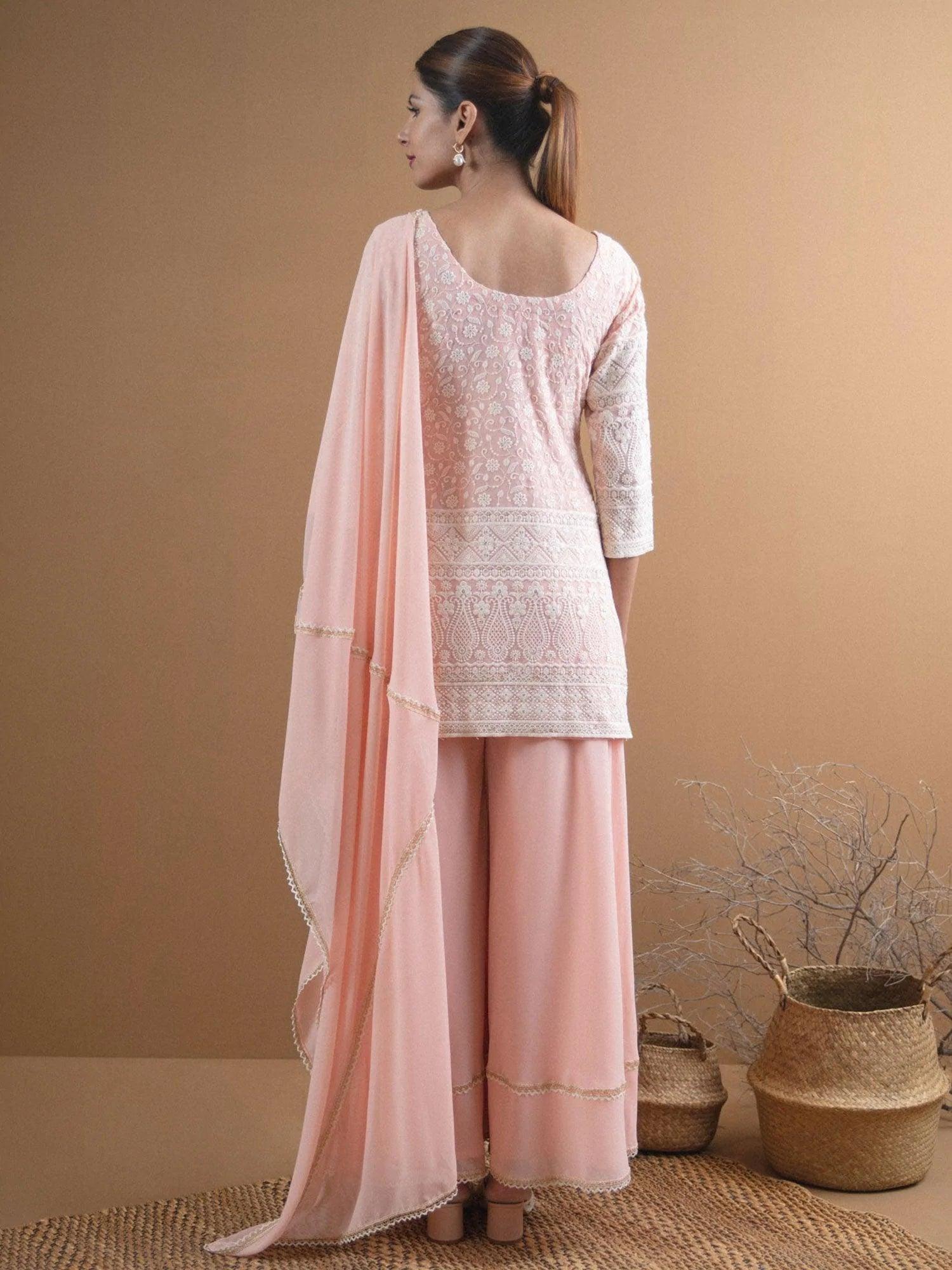 KAYRA Pink Embroidered Georgette Suit Set